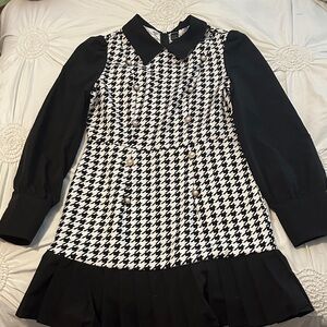 SHEIN Houndstooth Long Sleeve Dress in Black and White